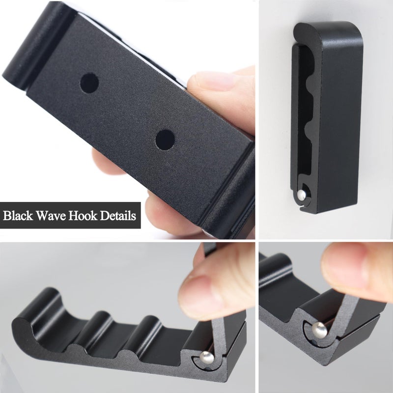 OHIYO 6 PCS Heavy Duty Folding Wall Hooks, Sturdy Black Wall Mounted Hooks for Coats, Towels, Backpacks, Bags, Space Saving Wave Design for Living Room, Bedroom Organization - Image 3