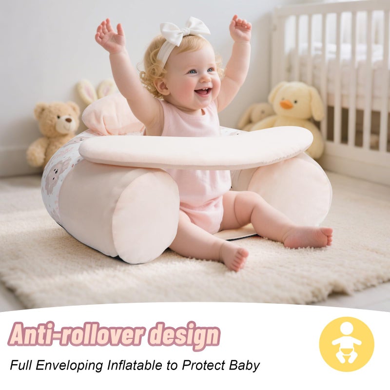 KAKIBLIN كرسي كاكبلين للأطفال للجلوس، كرسي قابل للنفخ مع غطاء للأطفال من 3-36 شهر، محمول، كراسي قابلة للنفخ للجلوس واللعب على الأرض للأطفال من 3 أشهر باللون الوردي - Image 2