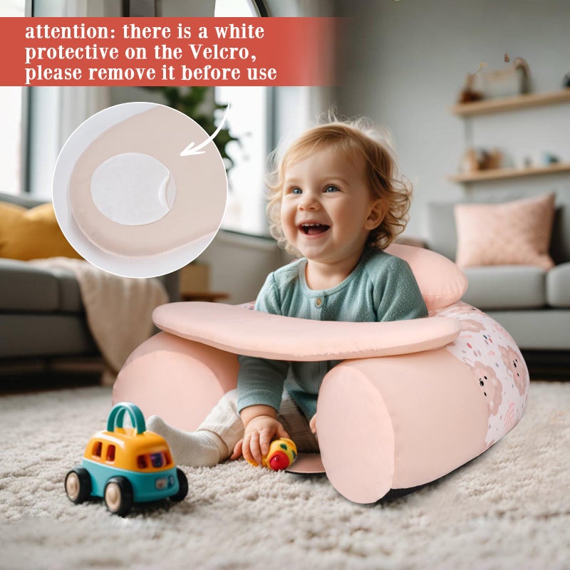 KAKIBLIN كرسي كاكبلين للأطفال للجلوس، كرسي قابل للنفخ مع غطاء للأطفال من 3-36 شهر، محمول، كراسي قابلة للنفخ للجلوس واللعب على الأرض للأطفال من 3 أشهر باللون الوردي - Image 3