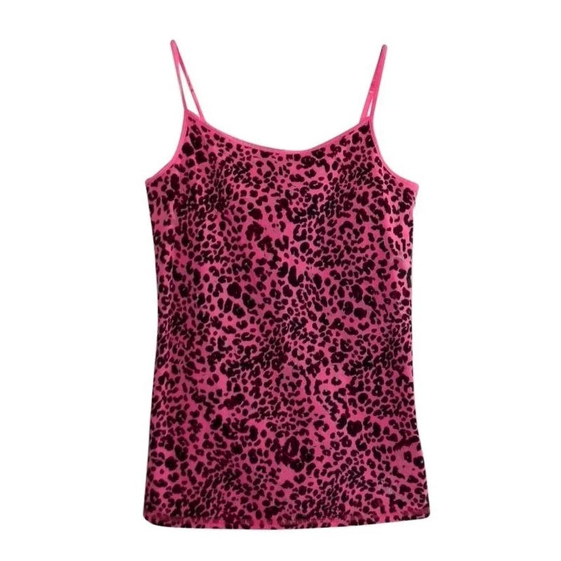 MANGMAO Striped Cropped Top Y2k Leopard Print Spaghetti Strap Tops Emo Grunge 2000s Cheetah Top Women Vintage Camisole (Hot Pink Leopard,L,Large) - Image 1