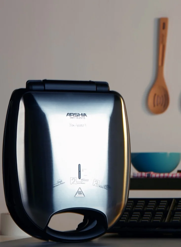 آرشيا Arshia Sandwich Maker Black with 4-Slice Capacity 1200.0 W SM116 أسود/فضي