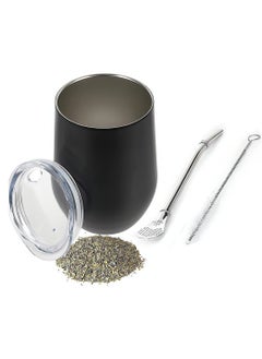 NIBEMINENT Yerba Mate Tea Cup And Bombilla Straw Set 12oz double-wall Stainless Coffee Water Natural Gourd Kit For Loose Leaf Drinking Easy to Clean  - Image 1