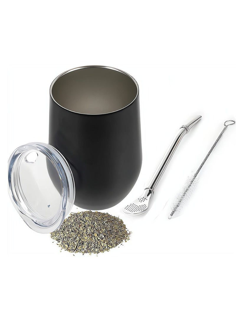 NIBEMINENT Yerba Mate Tea Cup And Bombilla Straw Set 12oz double-wall Stainless Coffee Water Natural Gourd Kit For Loose Leaf Drinking Easy to Clean - Image 1