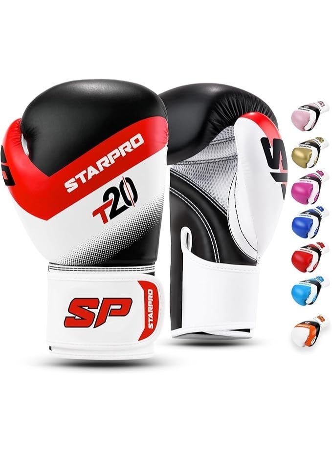 ستاربرو قفازات ملاكمة T20 للشباب من Starbro، مصنوعة من جلد صناعي مع بطانة مقاومة للماء وشبكة بفتحات تهوية، قفازات تستخدم لحماية اليدين أثناء التدريب، 226/283/396/453 جرامًا لوازم رياضية - ألعاب رياضية - أدوات رياضية وصالة ألعاب رياضية - Image 1