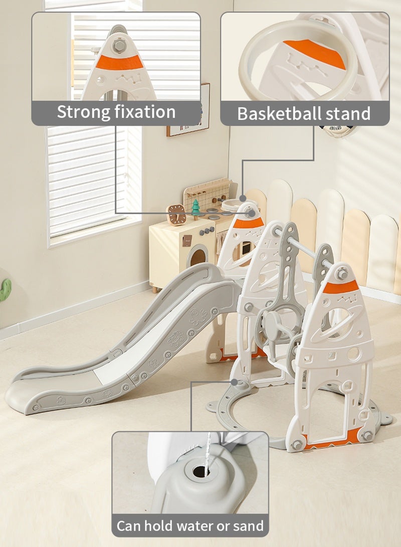 Yoawllty Slide Swing Set, 4 in 1 Kids Playground for 1-3 Years Old, Kids Playset with Slide, Swing, Climber(Rocket Grey & White) - Image 3