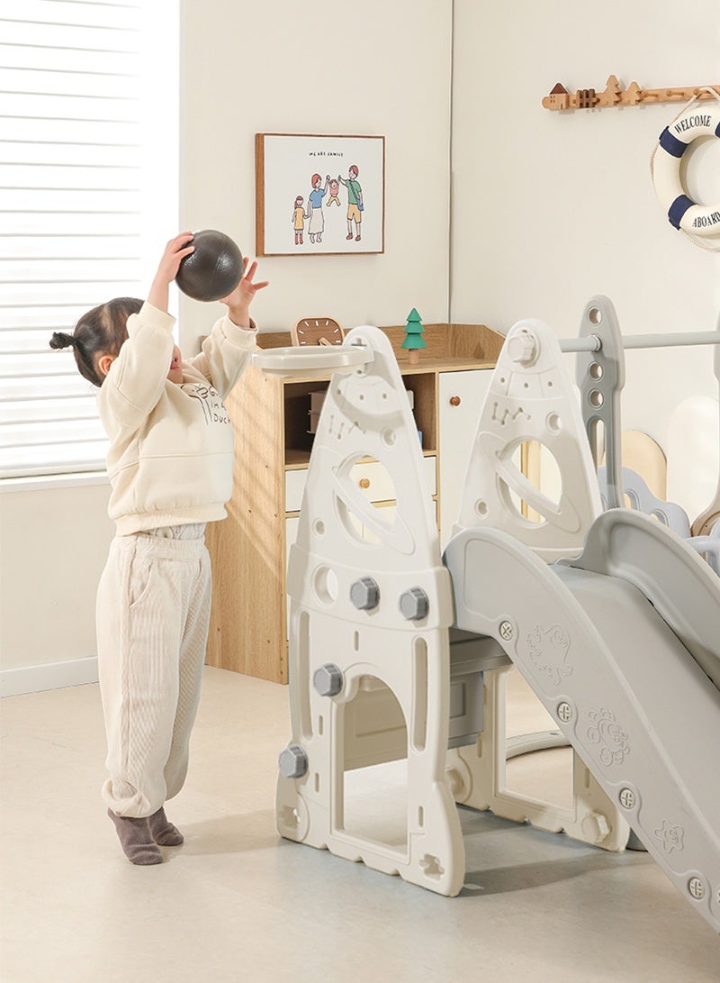 Yoawllty Slide Swing Set, 4 in 1 Kids Playground for 1-3 Years Old, Kids Playset with Slide, Swing, Climber(Rocket Grey & White) - Image 5