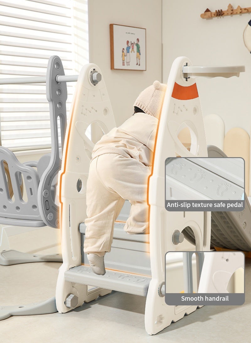 Yoawllty Slide Swing Set, 4 in 1 Kids Playground for 1-3 Years Old, Kids Playset with Slide, Swing, Climber(Rocket Grey & White) - Image 4
