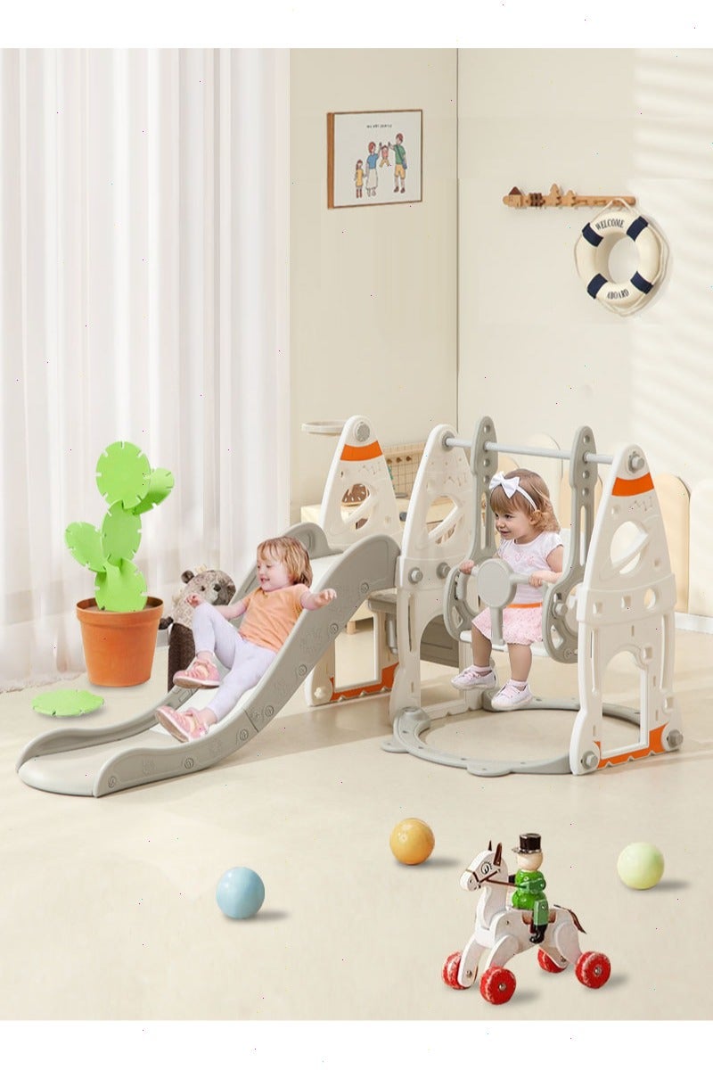 Yoawllty Slide Swing Set, 4 in 1 Kids Playground for 1-3 Years Old, Kids Playset with Slide, Swing, Climber(Rocket Grey & White) - Image 1
