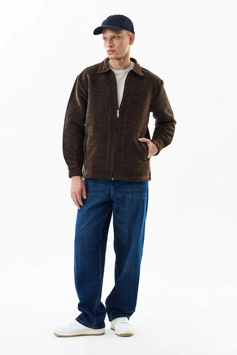 سنيتش Relaxed Fit Textured Brown Jacket