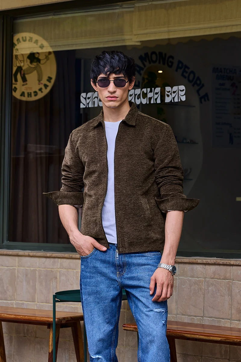 سنيتش Relaxed Fit Textured Brown Jacket