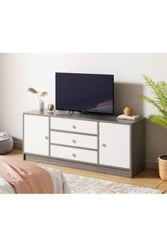 Golden Modren TV Stand Entertainment Center For TV Media Console Table, Farmhouse TV Stand with Storage Doors Three Drawers and Shelves, White,Grey TV Console Cabinet Furniture for Living Room  - Image 1