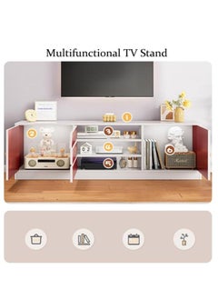 Golden Modren TV Stand Entertainment Center For TV Media Console Table, Farmhouse TV Stand with Storage Doors Three Drawers and Shelves, White,Grey TV Console Cabinet Furniture for Living Room  - Image 3