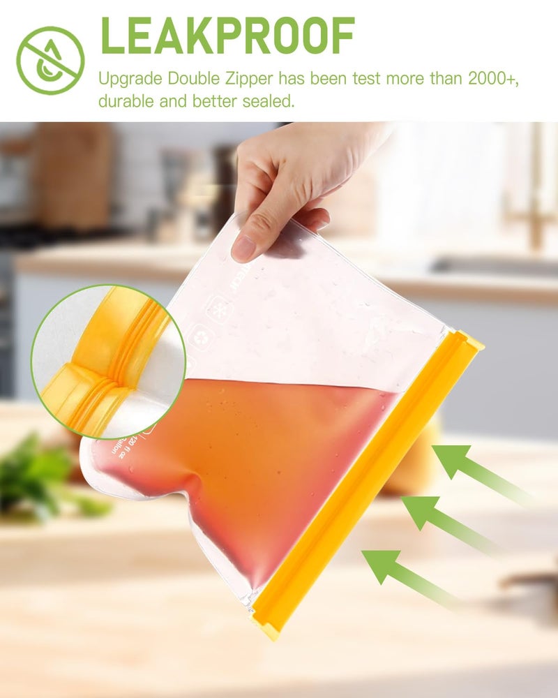 IDEATECH 12Pack Reusable Food Storage Bags Dishwasher Safe,Leakproof Gallon Freezer Bags, BPA Free Quart Sandwich Size Silicone Reusable Baggies for Marinate Meats,Travel(7Gallon 5Quart, Colored) - Image 5