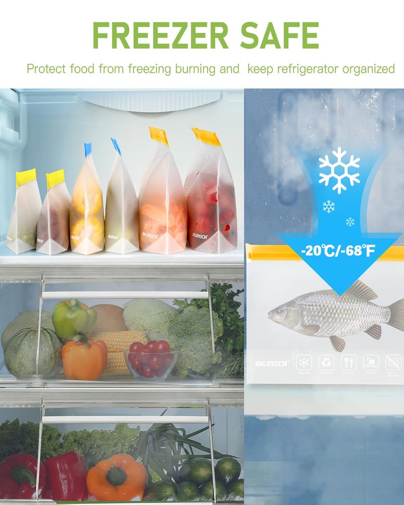 IDEATECH 12Pack Reusable Food Storage Bags Dishwasher Safe,Leakproof Gallon Freezer Bags, BPA Free Quart Sandwich Size Silicone Reusable Baggies for Marinate Meats,Travel(7Gallon 5Quart, Colored) - Image 4