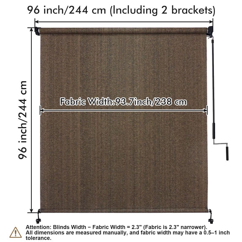 Artpuch Outdoor Roller Shade 8' W x 8' H, Mocha Exterior Cordless Patio Shades Roll Up Blinds with Spliced Pole Design, (2 Poles, One-Piece Fabric) - Image 5