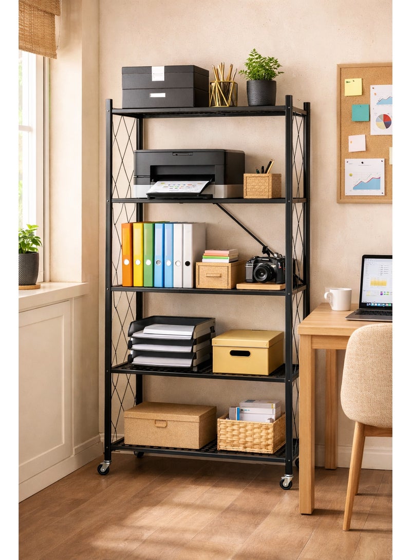5-Tier Storage Rack with Wheels – Durable Metal Shelving Unit for Kitchen, Home & Office Organization - Image 2