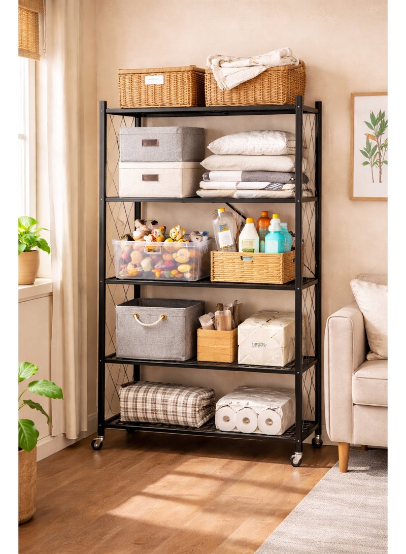 5-Tier Storage Rack with Wheels – Durable Metal Shelving Unit for Kitchen, Home & Office Organization - Image 4
