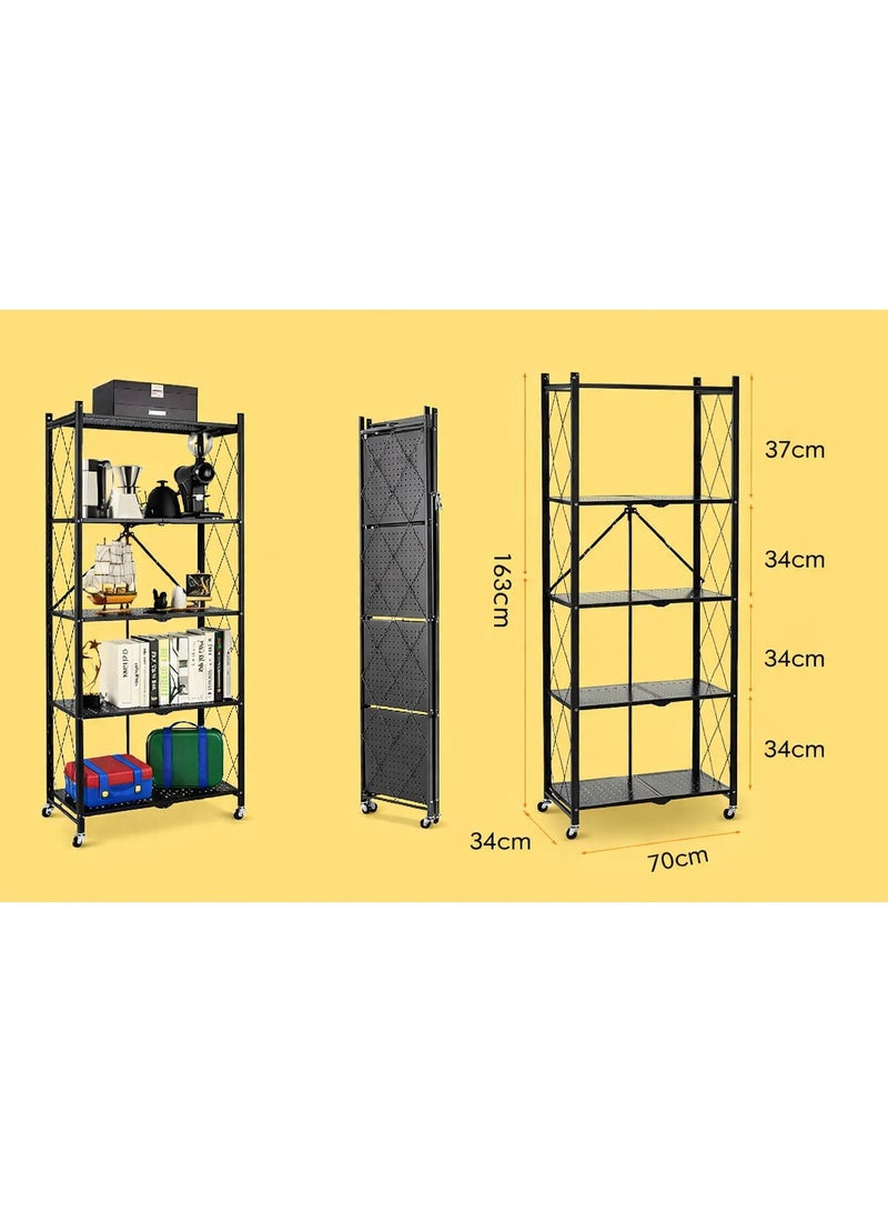 5-Tier Storage Rack with Wheels – Durable Metal Shelving Unit for Kitchen, Home & Office Organization - Image 3