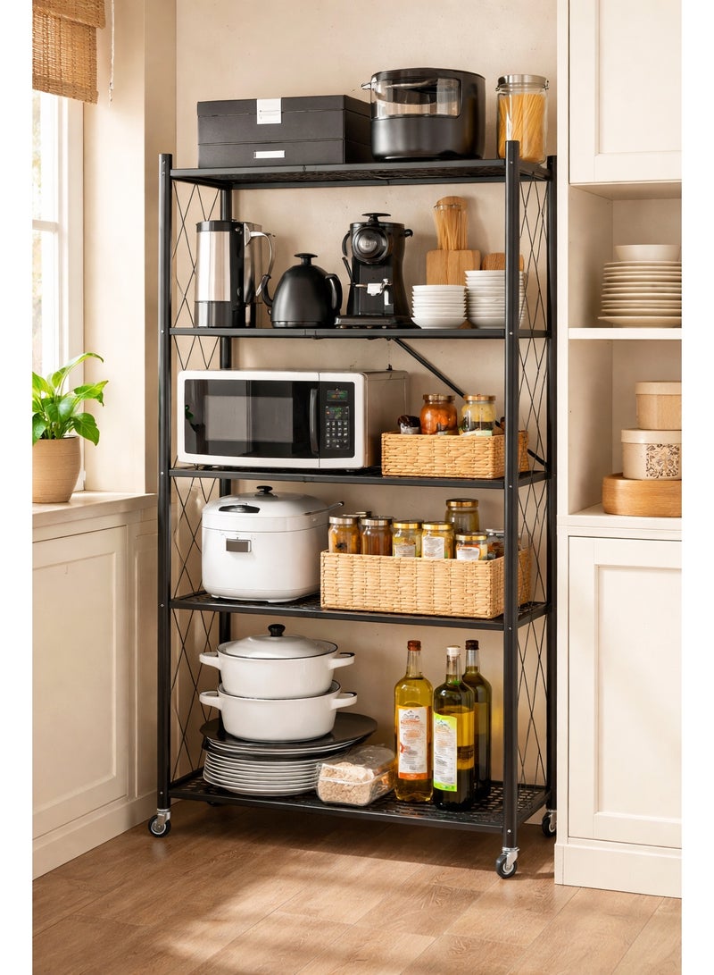 5-Tier Storage Rack with Wheels – Durable Metal Shelving Unit for Kitchen, Home & Office Organization - Image 1