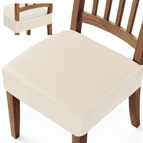 Songrey Waterproof Seat Covers for Dining Chairs Set of 6, No Rear Chair Covers, Stretch Removable Washable Chair Slipcover Protector, Beige - Image 1