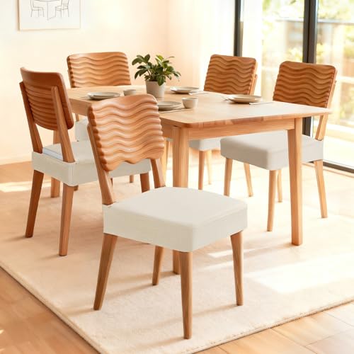 Songrey Waterproof Seat Covers for Dining Chairs Set of 6, No Rear Chair Covers, Stretch Removable Washable Chair Slipcover Protector, Beige - Image 2