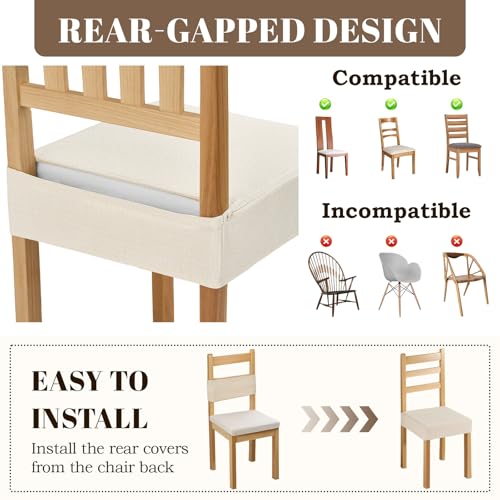 Songrey Waterproof Seat Covers for Dining Chairs Set of 6, No Rear Chair Covers, Stretch Removable Washable Chair Slipcover Protector, Beige - Image 5