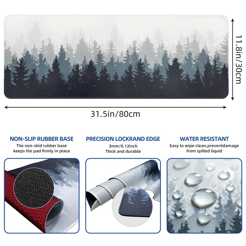 Galdas Mouse Pad For Gaming,Forest Background Pattern XXL XL Large Mouse Mat Long Extended MousePad Desk Mat Non-Slip Rubber Mice Pads Stitched Edges Thin (31.5 x 11.8 x 0.12 Inches) Tree - Image 3