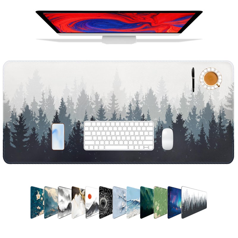 Galdas Mouse Pad For Gaming,Forest Background Pattern XXL XL Large Mouse Mat Long Extended MousePad Desk Mat Non-Slip Rubber Mice Pads Stitched Edges Thin (31.5 x 11.8 x 0.12 Inches) Tree - Image 1