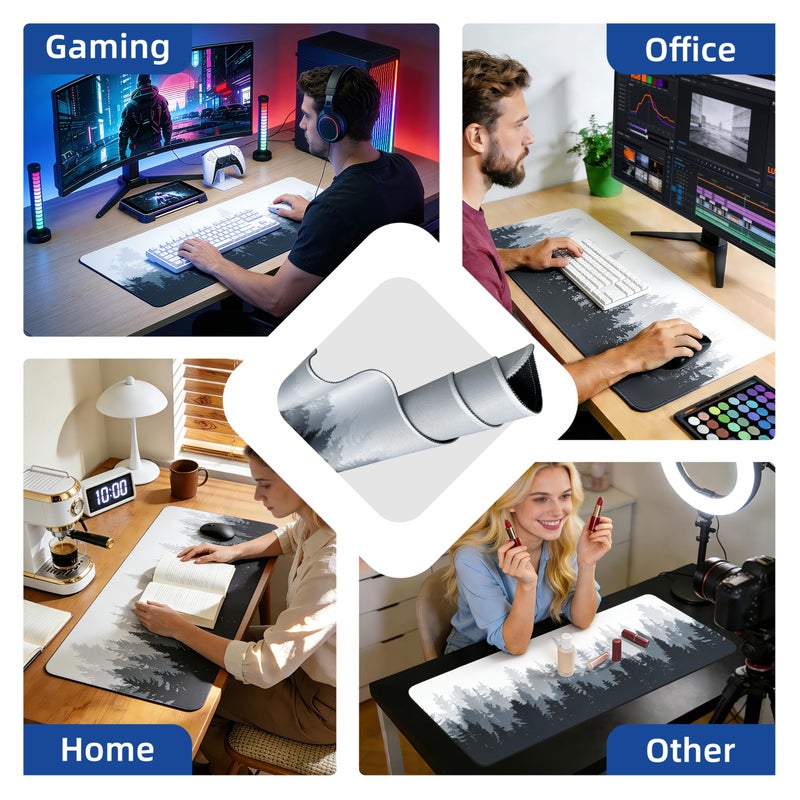Galdas Mouse Pad For Gaming,Forest Background Pattern XXL XL Large Mouse Mat Long Extended MousePad Desk Mat Non-Slip Rubber Mice Pads Stitched Edges Thin (31.5 x 11.8 x 0.12 Inches) Tree - Image 4