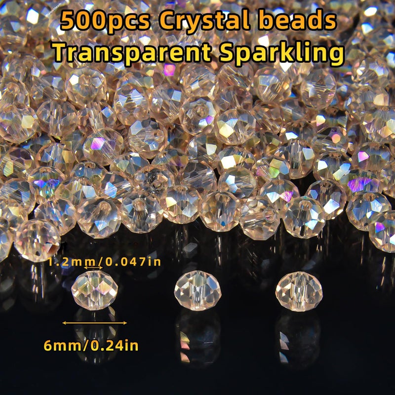 Laopottbeads 500Pcs 6mm Crystal Glass Beads for Jewelry Making Beads for Bracelets Necklace Pendants Making Supplies(Silver Champagne) - Image 3