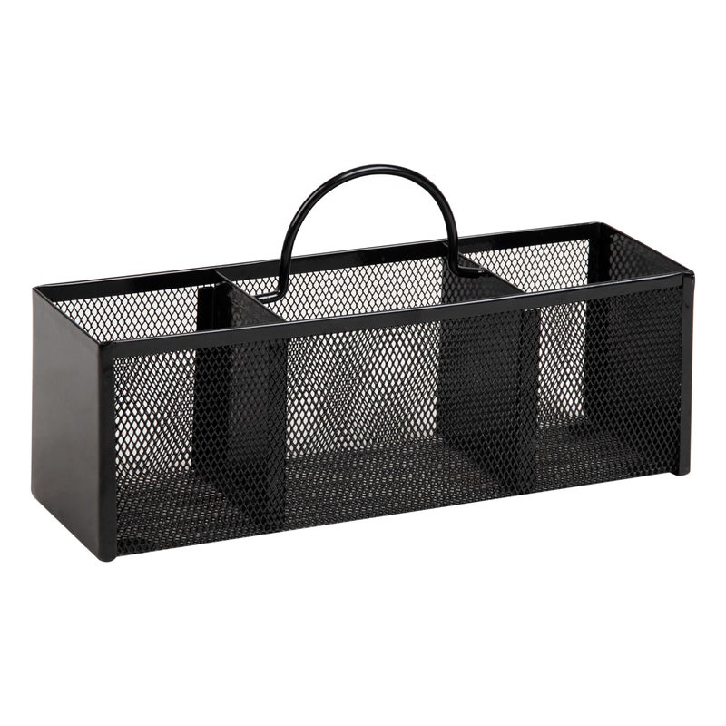 Mind Reader Mesh Organizer Caddy 3Compartment Countertop Holder Metal Mesh 10L x 35W x 55H Black