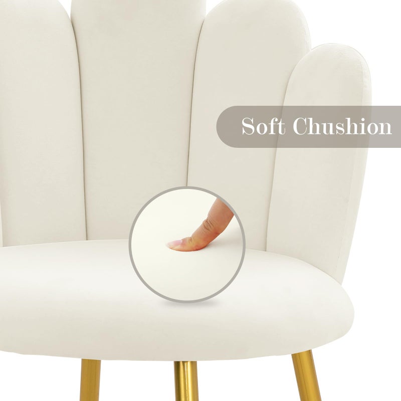 BOWTHY Vanity Chair for Makeup Room - Midcentury Modern Accent Chair for Living Room Bedroom, Makeup Chair with Back Support Velvet Chair with Gold Legs (Cream) - Image 5