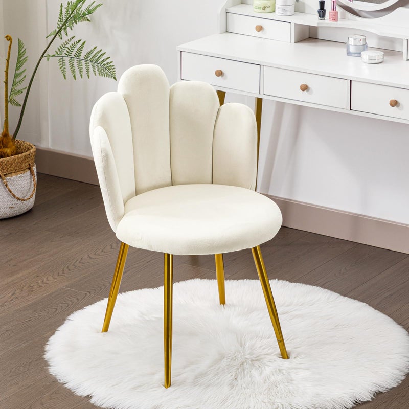 BOWTHY Vanity Chair for Makeup Room - Midcentury Modern Accent Chair for Living Room Bedroom, Makeup Chair with Back Support Velvet Chair with Gold Legs (Cream) - Image 1
