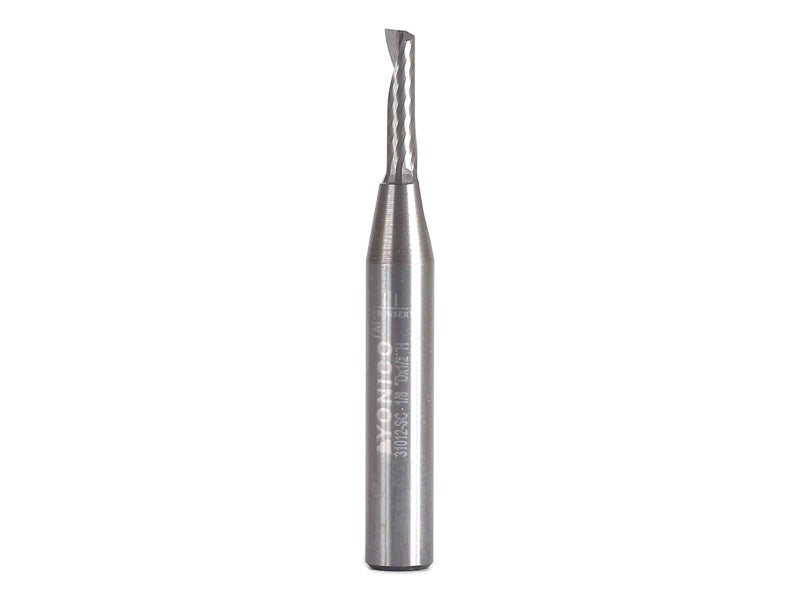 YONICO Solid Carbide Single Flute Upcut End Mill Router Bits CNC Spiral O Flute 1/8-Inch Diameter 1/4-Inch Shank 31012-SC