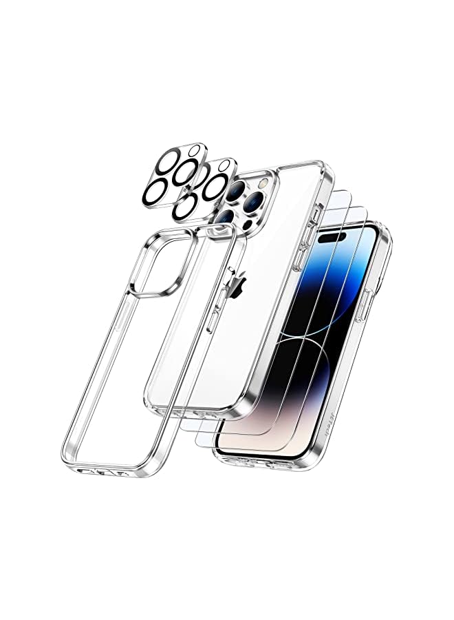 جي تيك حافظة JETech 5 في 1 لهاتف iPhone 14 Pro Max مقاس 6.7 بوصة، مع واقي شاشة مكون من قطعتين وواقي عدسة الكاميرا، غطاء هاتف مقاوم للصدمات غير أصفر، طبقة زجاجية مقسى كاملة التغطية (شفاف) - Image 1