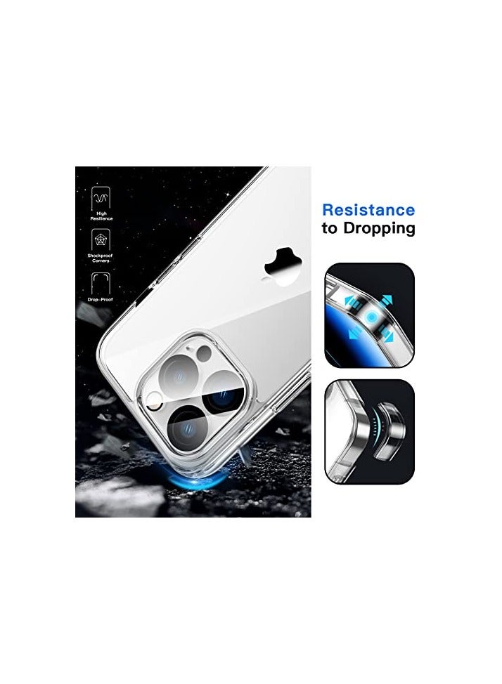 جي تيك حافظة JETech 5 في 1 لهاتف iPhone 14 Pro Max مقاس 6.7 بوصة، مع واقي شاشة مكون من قطعتين وواقي عدسة الكاميرا، غطاء هاتف مقاوم للصدمات غير أصفر، طبقة زجاجية مقسى كاملة التغطية (شفاف) - Image 4