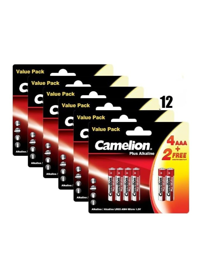 كاميليون بطارية قلوية مايكرو بلس ايه ايه ايه من كاميليون، (عبوة من 4 قطع + قطعتان مجانًا)، 12 عبوة، LR 03 - Image 1