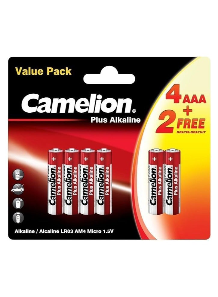 كاميليون بطارية قلوية مايكرو بلس ايه ايه ايه من كاميليون، (عبوة من 4 قطع + قطعتان مجانًا)، 12 عبوة، LR 03 - Image 2