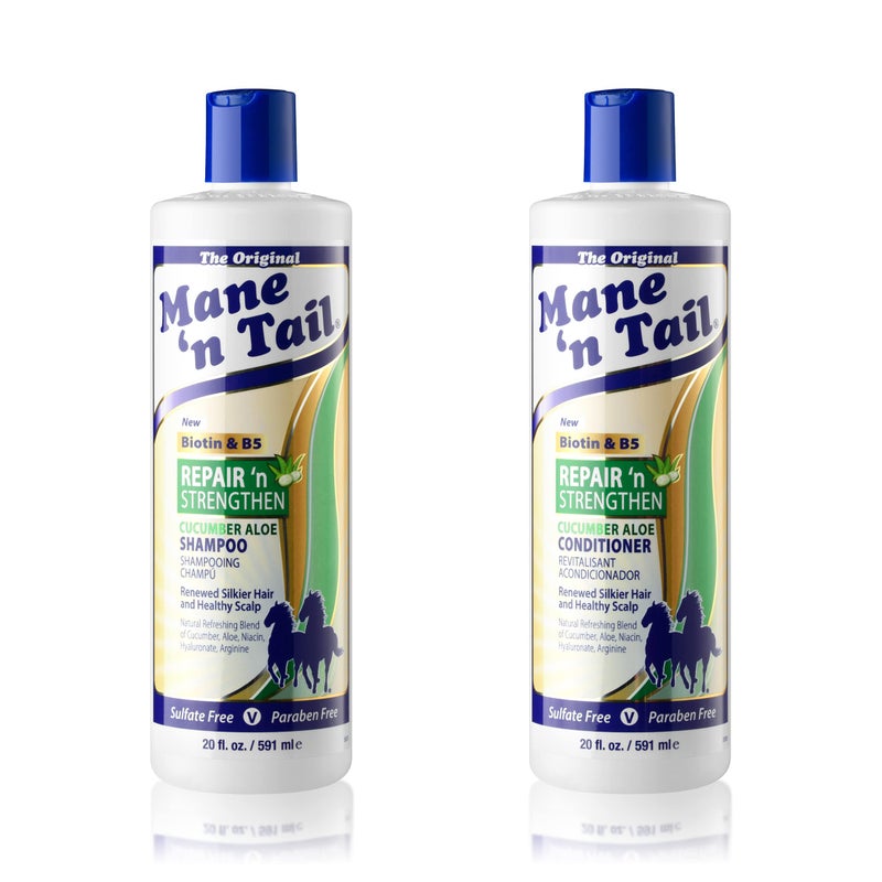 Mane 'n Tail Repair 'n Strengthen Shampoo & Conditioner (20 Oz Each) â€“ Cucumber & Aloe, Sulfate & Paraben Free, Vegan, with Argan, Coconut, Hyaluronate & Biotin for Strong, Healthy Hair - Image 1