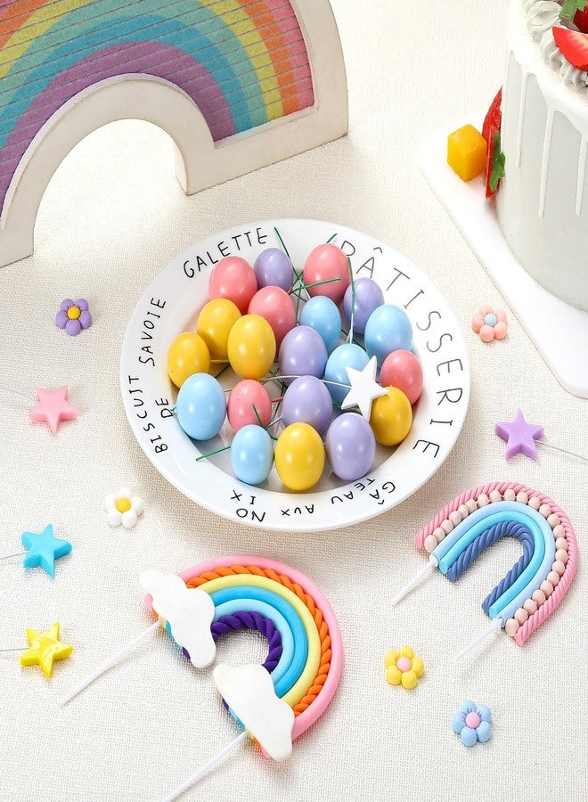 ProSuites 32 Pcs Rainbow Cake Topper with Flower Star Cupcake Toppers Pastel Balls Cake Topper, Boho Groovy Cake Decorations for Birthday Wedding Party - Image 4