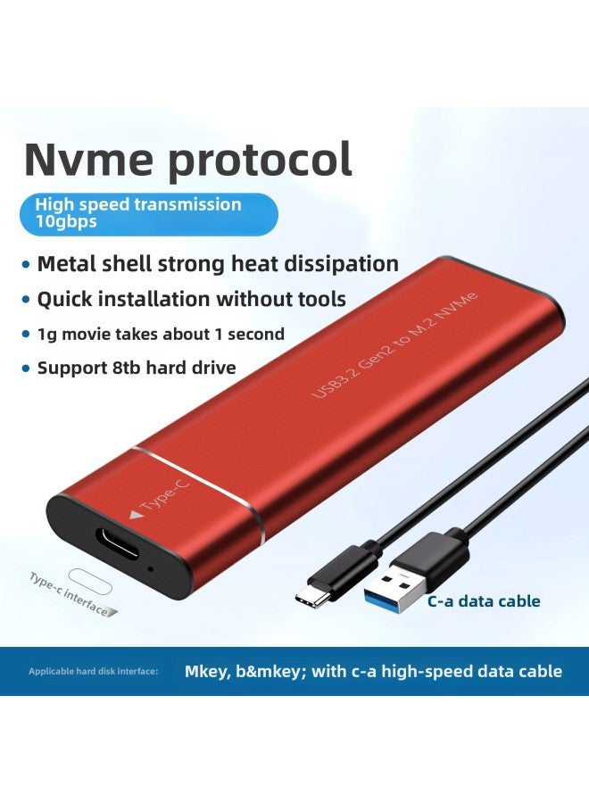 M.2 Upgrade Screw-free USB3.2 External Type-C Interface NVME Protocol Solid State Mobile Hard Disk Box-Color:Red Tp100 【nvme Protocol】 10gbps+a-c Data Cable