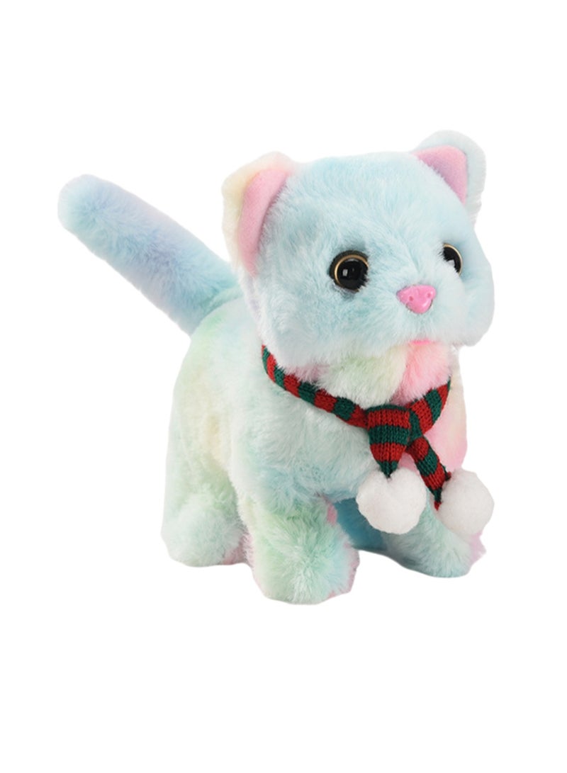 Colorful Scarf Cat Electric Plush Kitten Toy Walks, Calls And Moves Machine Simulation Plush Touch Interactive Toy Suitable For Children And Babies - Image 1