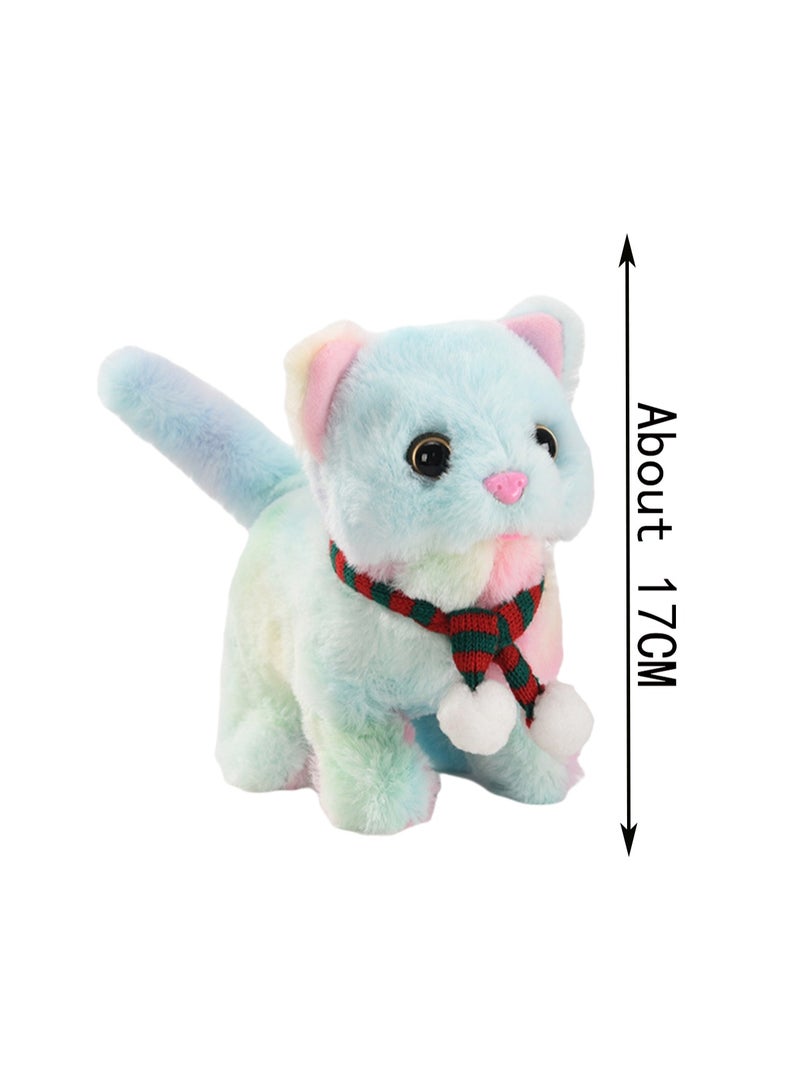 Colorful Scarf Cat Electric Plush Kitten Toy Walks, Calls And Moves Machine Simulation Plush Touch Interactive Toy Suitable For Children And Babies - Image 2