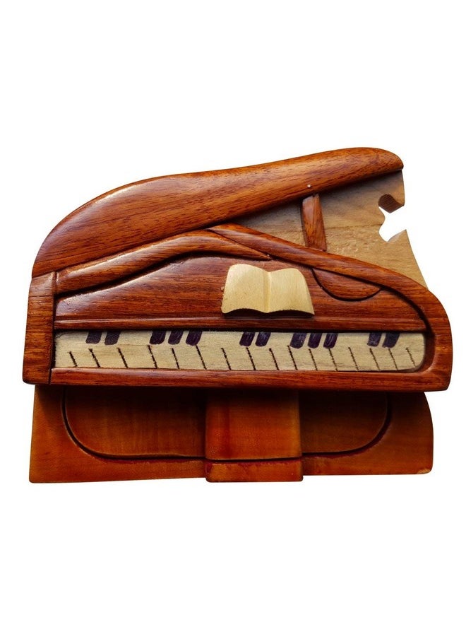 South Asia Trading - Handmade Wooden Art Trick Secret Piano Jewelry Puzzle Trinket Box (3026) - Image 1