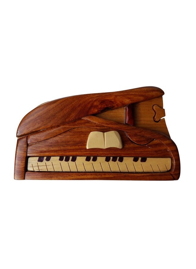 South Asia Trading - Handmade Wooden Art Trick Secret Piano Jewelry Puzzle Trinket Box (3026) - Image 1