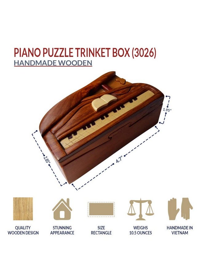 South Asia Trading - Handmade Wooden Art Trick Secret Piano Jewelry Puzzle Trinket Box (3026) - Image 1