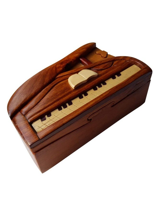 South Asia Trading - Handmade Wooden Art Trick Secret Piano Jewelry Puzzle Trinket Box (3026) - Image 1