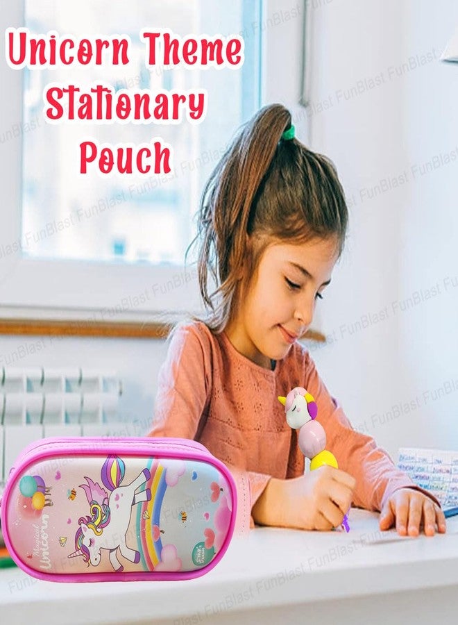 FunBlast Canvas Unicorn Pouches, Unicorn Key Chain, Unicorn Highlighters For Girls, Kawaii Stationary Set For Girls, Aesthetic Stationery Items For School & College Students (Pink) - Image 4