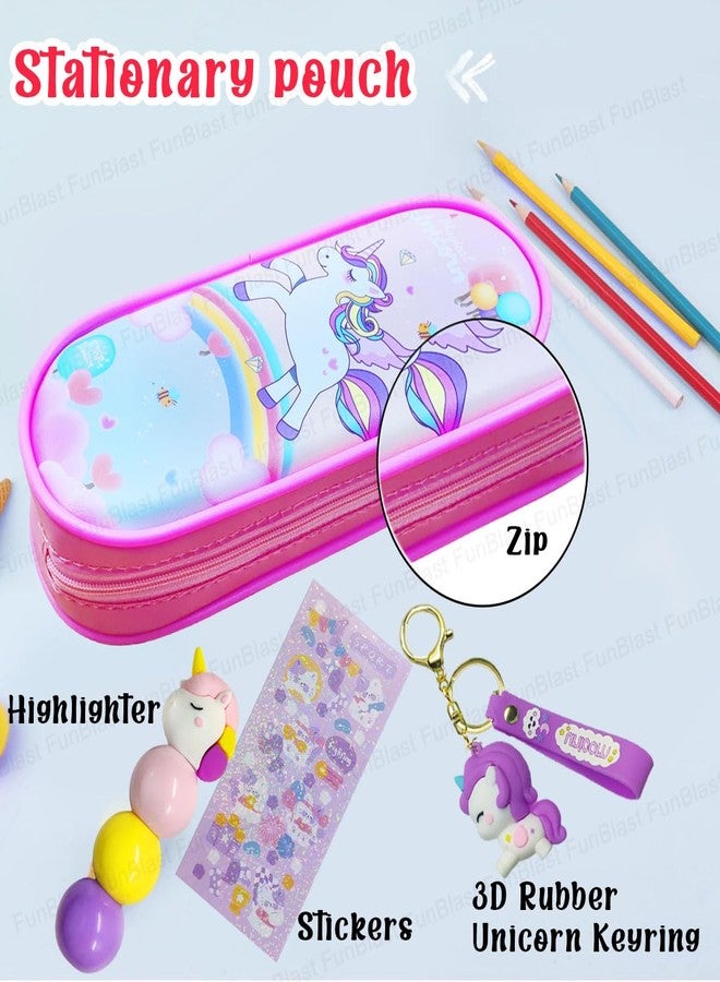 FunBlast Canvas Unicorn Pouches, Unicorn Key Chain, Unicorn Highlighters For Girls, Kawaii Stationary Set For Girls, Aesthetic Stationery Items For School & College Students (Pink) - Image 5