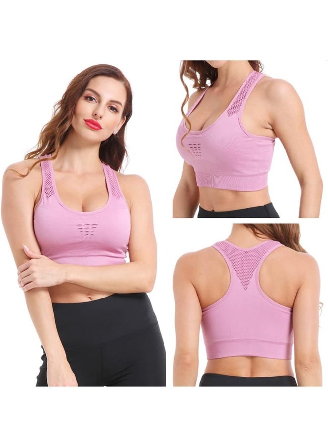Rubik Sports Bra for Women, Seamless High Impact Racerback Shockproof Quick Dry Padded Sports Bra for Yoga Gym Training Running Workout Fitness (Pink, Medium) - Image 1